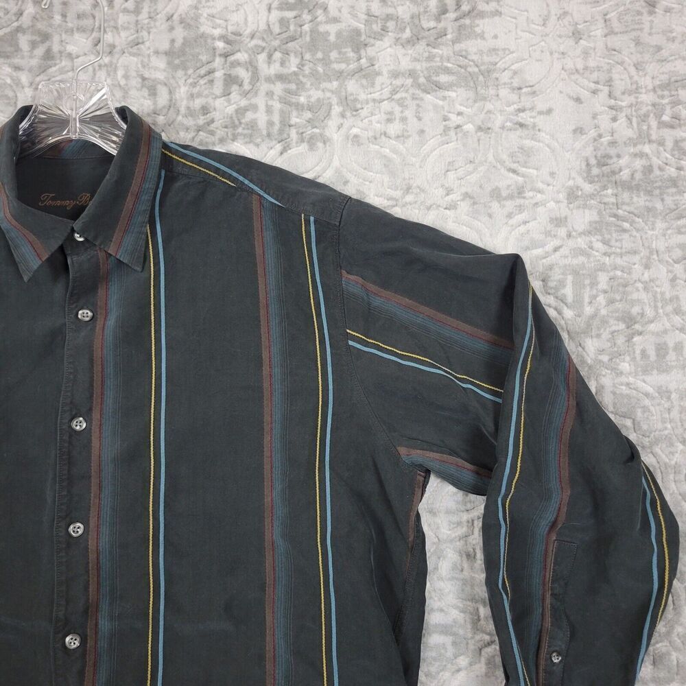 Tommy Bahama Shirt Mens XL Black Silk/Wool Blend Striped Long Sleeve Button Up - Picture 4 of 12